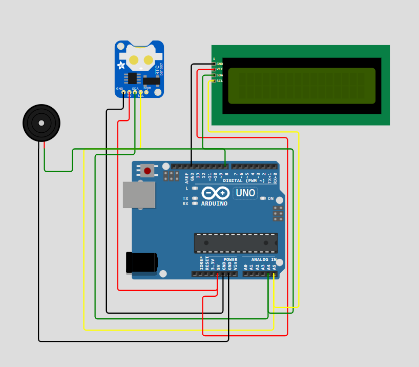 Schematic diagram showing an Arduino connected to an LED and a push button.