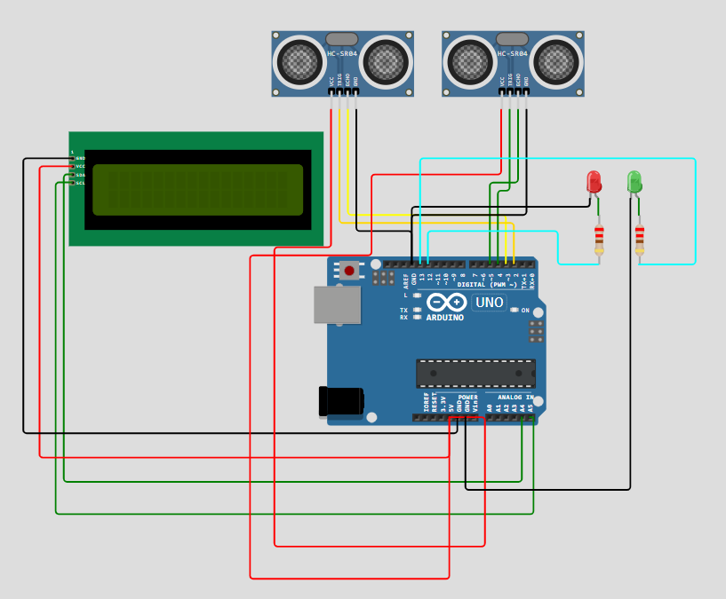Schematic diagram showing an Arduino connected to an LED and a push button.