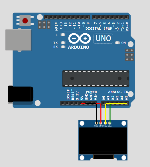 Schematic diagram showing an Arduino connected to an LED and a push button.