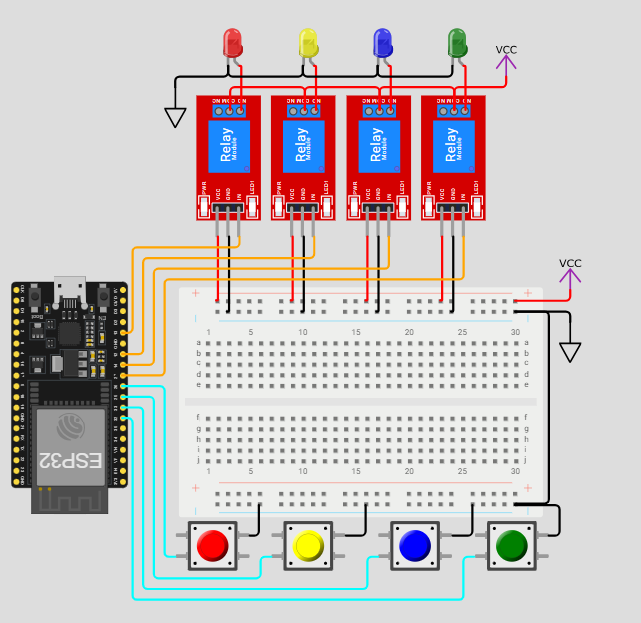 Schematic diagram showing an Arduino connected to an LED and a push button.