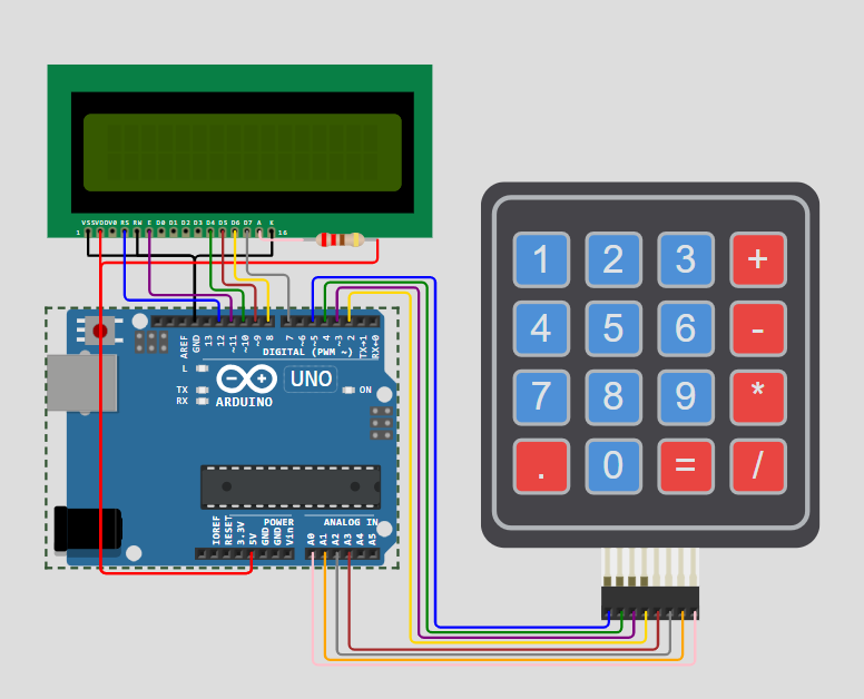 Schematic diagram showing an Arduino connected to an LED and a push button.
