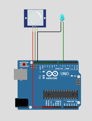 Schematic diagram showing an Arduino connected to an LED and a push button.