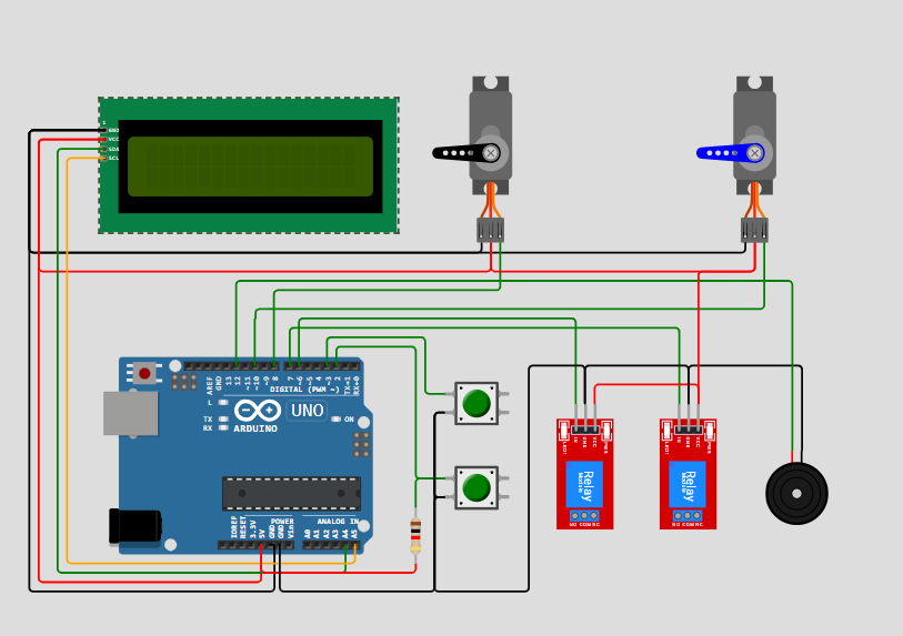 Schematic diagram showing an Arduino connected to an LED and a push button.