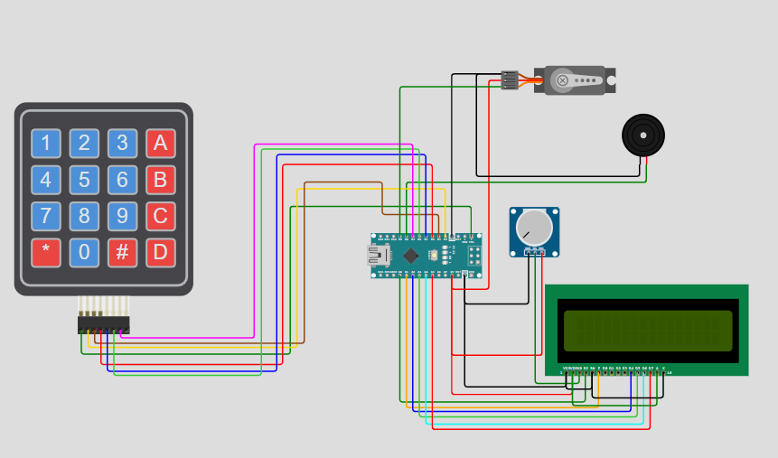 Schematic diagram showing an Arduino connected to an LED and a push button.